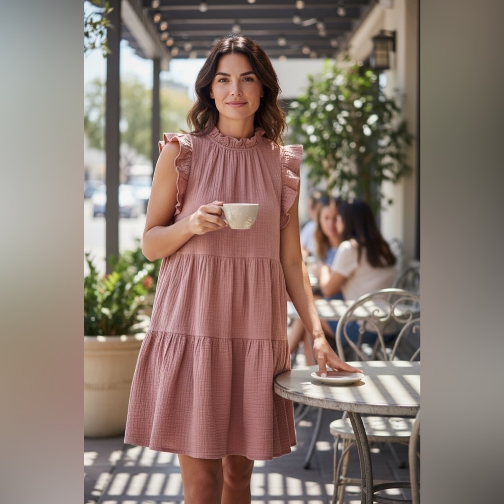 Mine Dusty Rose Ruffle Midi Dress